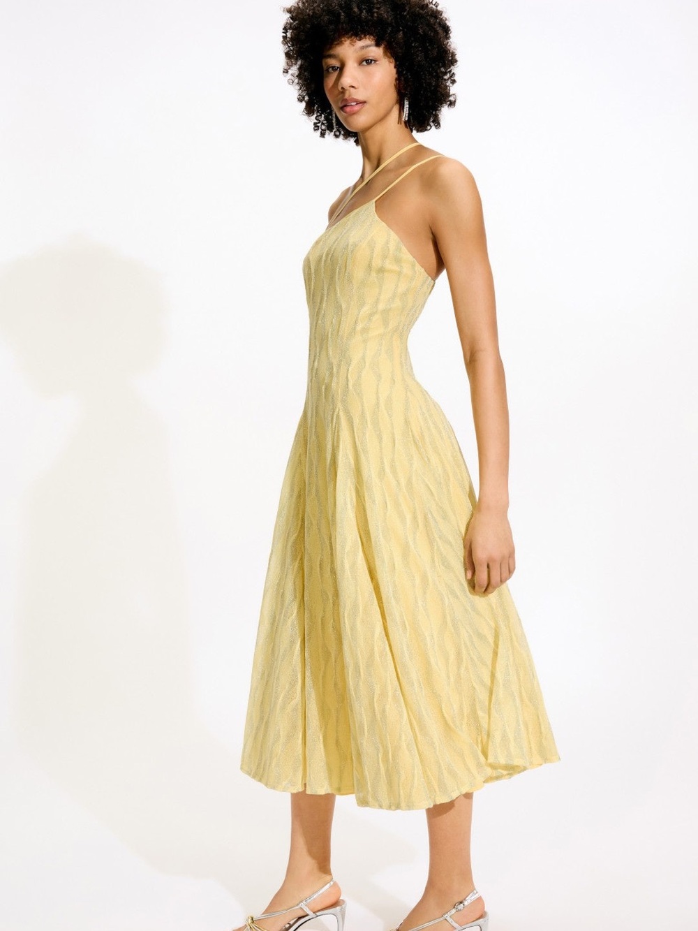 Black Halo Yellow One-Shoulder Midi Dress size L - Picture 5 of 15